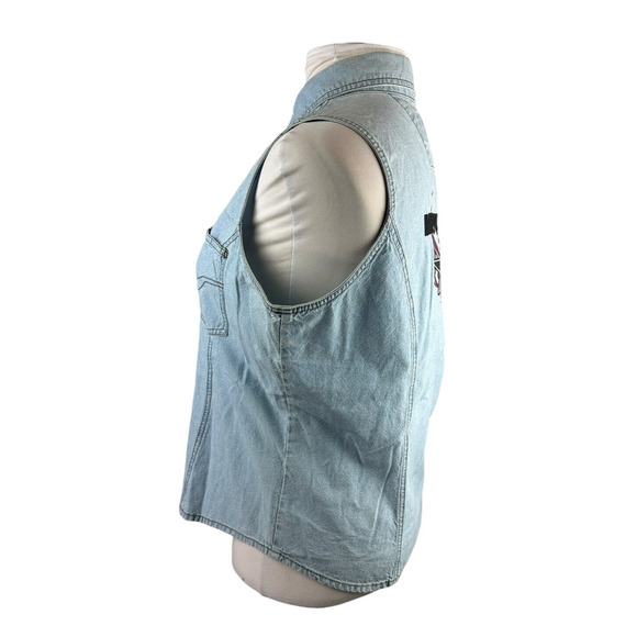 Harley Davidson Denim Vest Sleeveless Button Snap Shirt Blue Women's Size XL - Picture 9 of 12